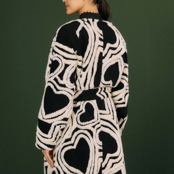 Farm Rio Black And White Wild Hearts Fleece Coat - Picture 4 of 7